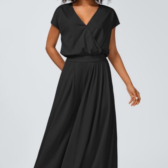 HALARA Pants - NWT HALARA vneck black jumpsuit, side pockets, short sleeve, straight leg flowy